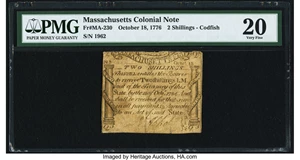 image for: Massachusetts October 18, 1776 2s PMG Very Fine 20....