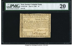 image for: New Jersey June 9, 1780 $7 PMG Very Fine 20....