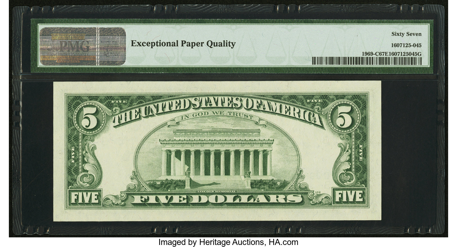 image for: Fr. 1969-C $5 1969 Federal Reserve Note. PMG Superb Gem Unc 67 EPQ....
