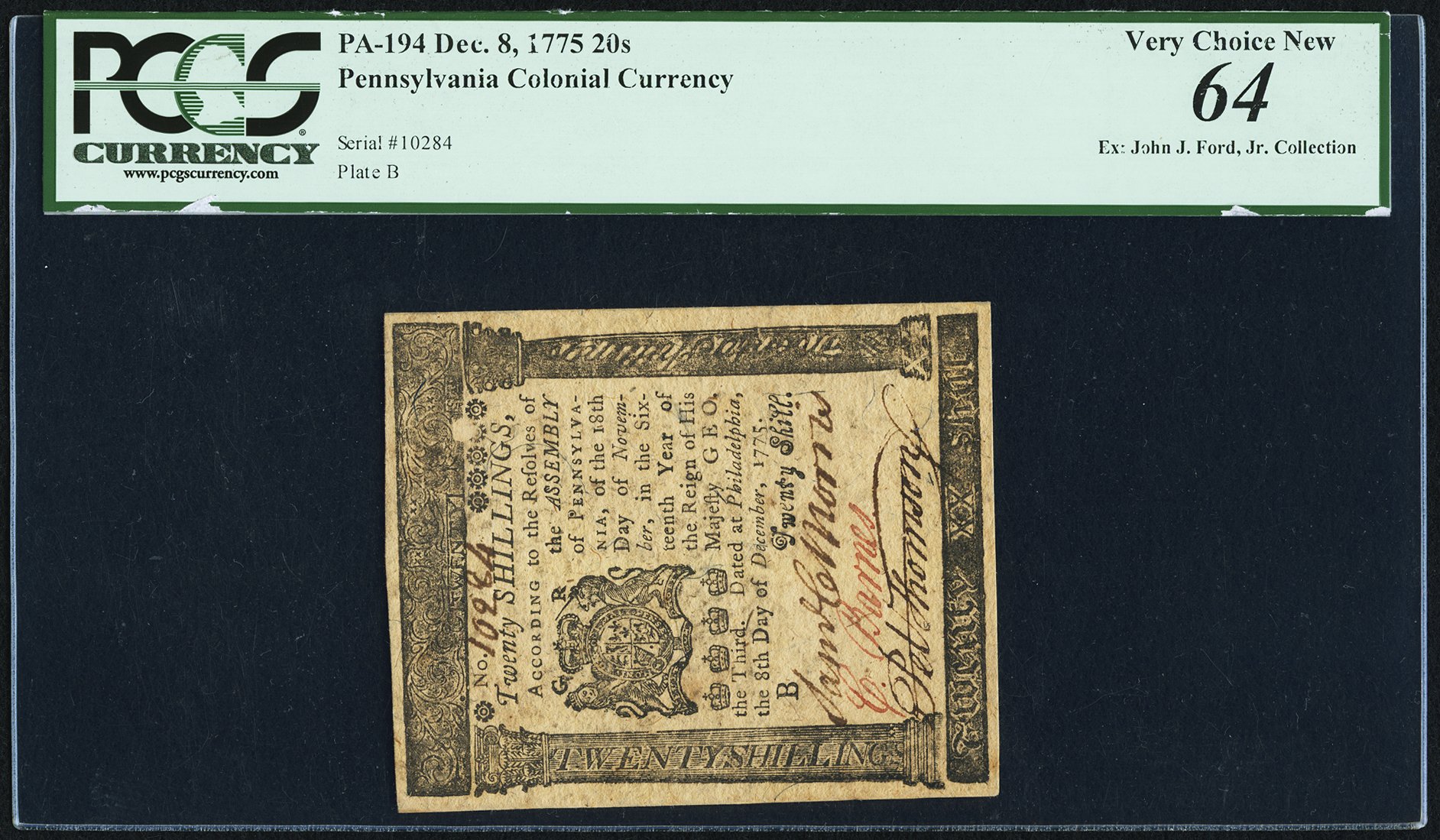 image for: Pennsylvania December 8, 1775 20s PCGS Very Choice New 64....