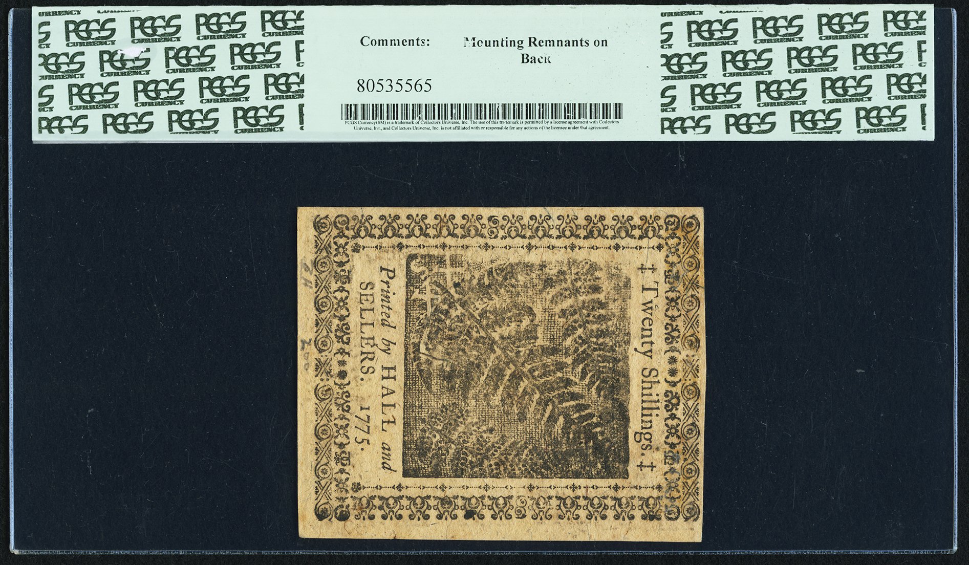 image for: Pennsylvania December 8, 1775 20s PCGS Very Choice New 64....