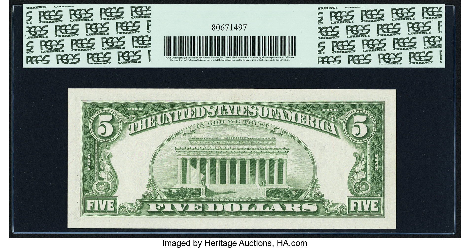 image for: Fr. 1967-H $5 1963 Federal Reserve Note. PCGS Superb Gem New 67PPQ....