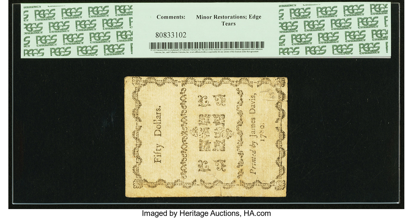 image for: North Carolina May 10, 1780 $50 Fundamentum Mihi Aere Perennius PCGS Extremely Fine 40....
