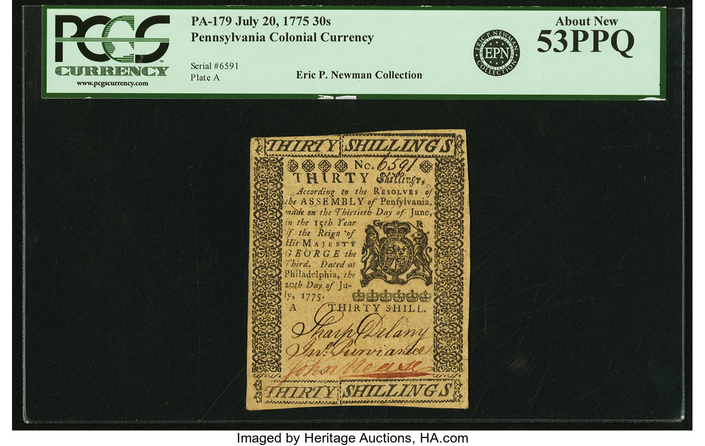 image for: Pennsylvania July 20, 1775 30s PCGS About New 53PPQ....