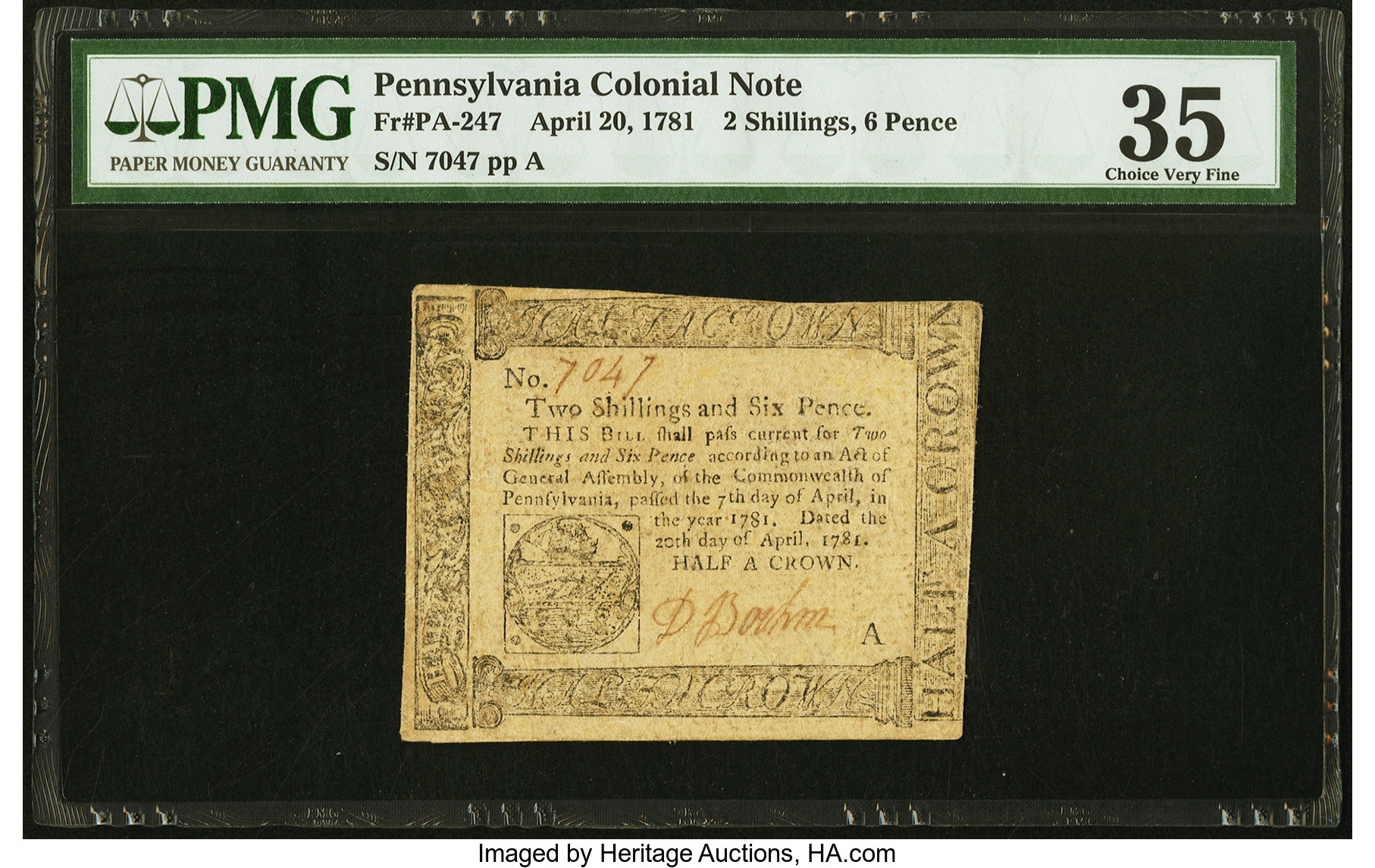 Apr 20, 1781 2s6d Pennsylvania (Fr. PA247)