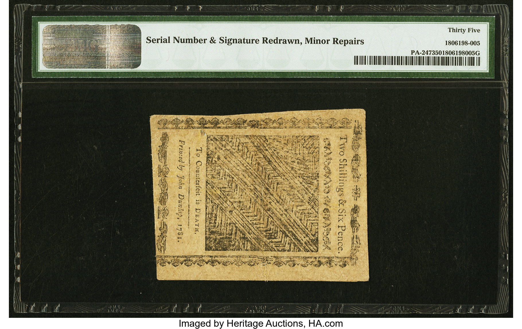 image for: Pennsylvania April 20, 1781 2s 6d PMG Choice Very Fine 35....