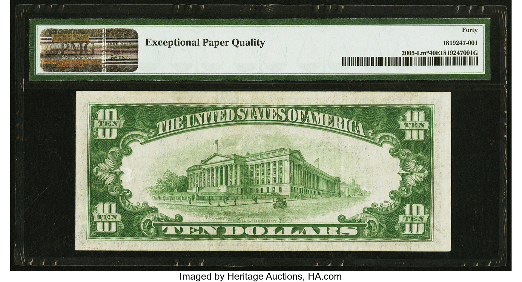 image for: Fr. 2005-L* $10 1934 Dark Green Seal Mule Federal Reserve Star Note. PMG Extremely Fine 40 EPQ....