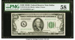 image for: Fr. 2154-K $100 1934B Federal Reserve Note. PMG Choice About Unc 58....