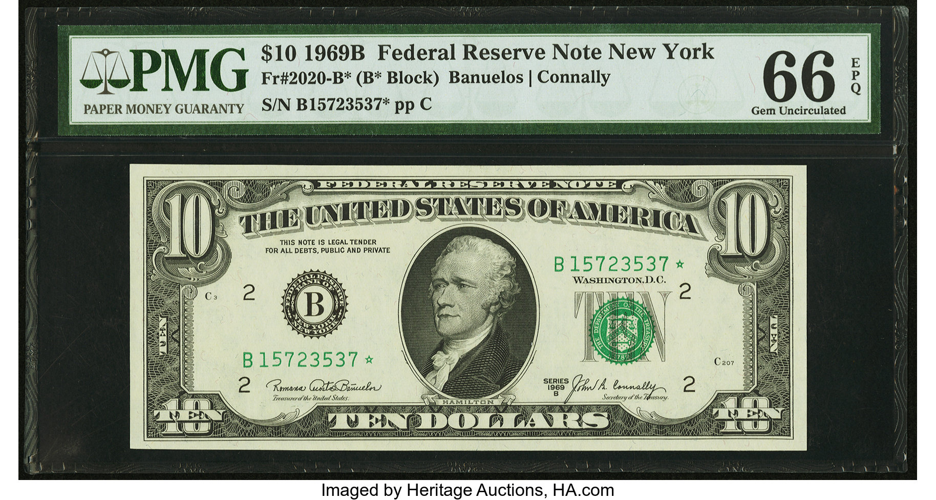 image for: Fr. 2020-B* $10 1969B Federal Reserve Star Note. PMG Gem Uncirculated 66 EPQ....
