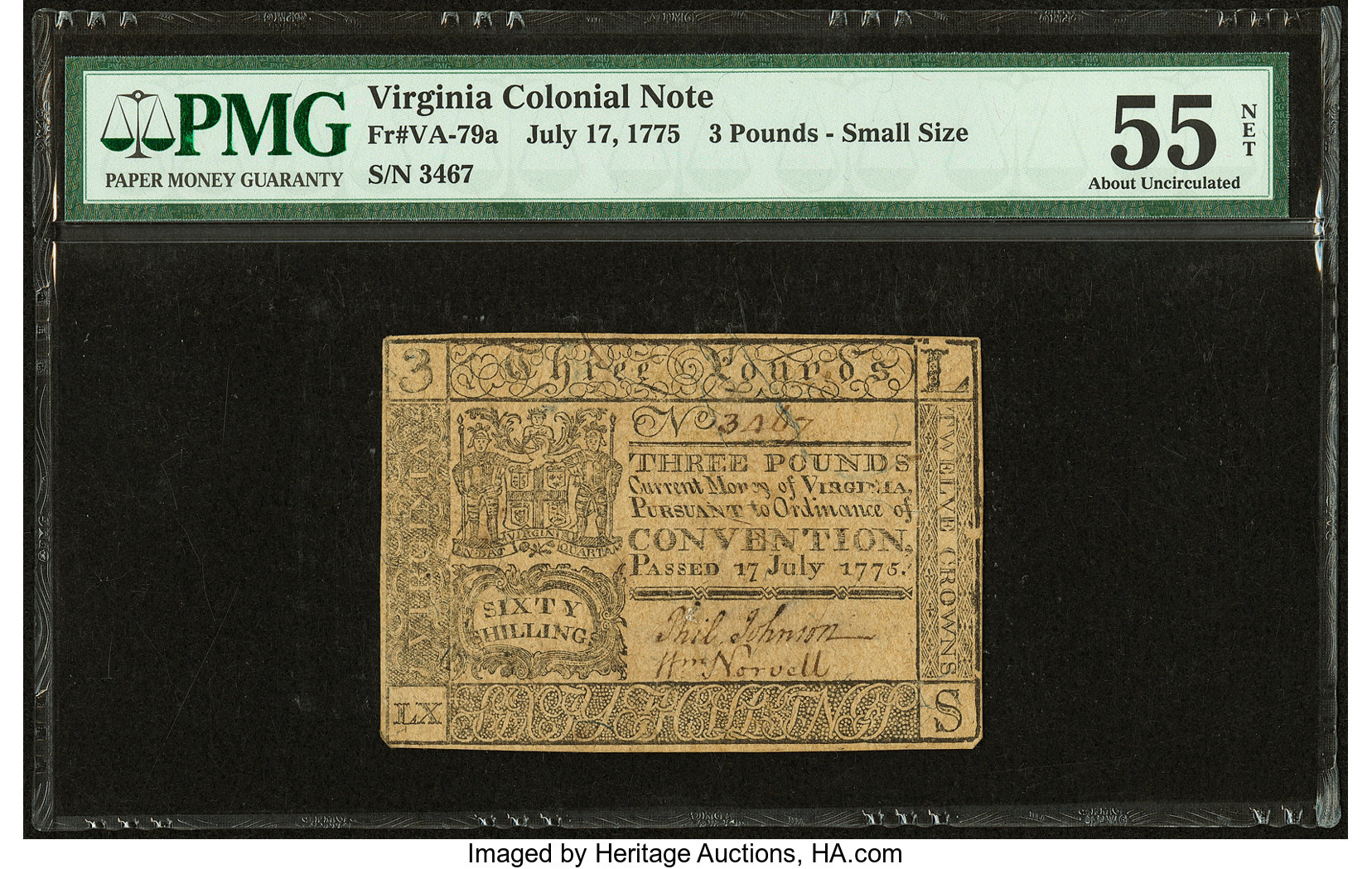 image for: Virginia July 17, 1775 £3 PMG About Uncirculated 55 Net....