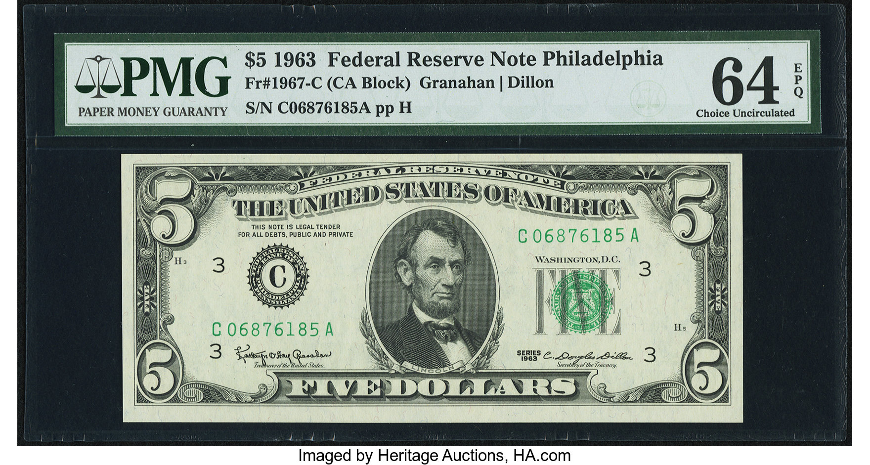 image for: Fr. 1967-C $5 1963 Federal Reserve Note. PMG Choice Uncirculated 64 EPQ....