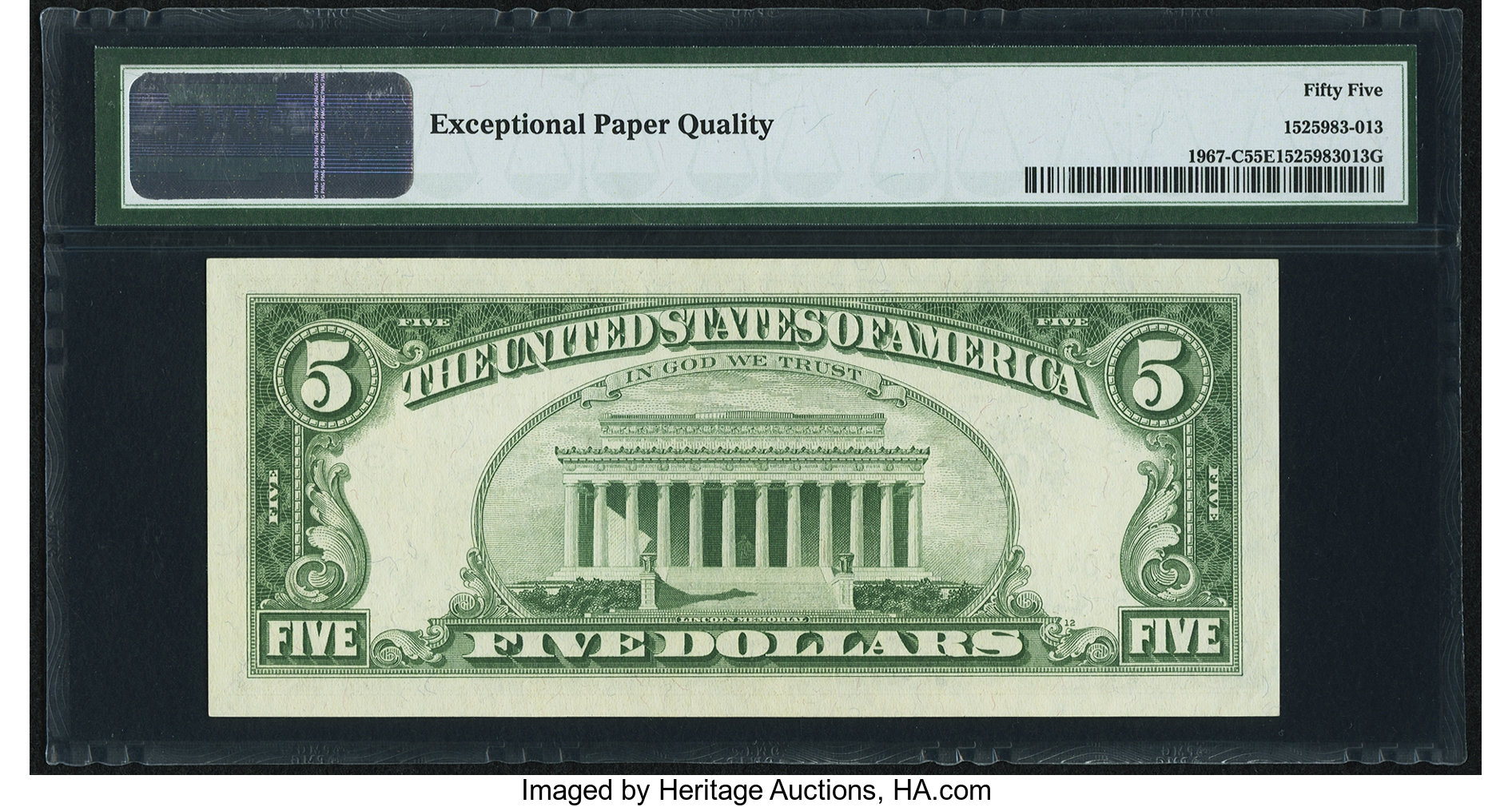 image for: Fr. 1967-C $5 1963 Federal Reserve Note. PMG About Uncirculated 55 EPQ....