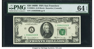 image for: Fr. 2069-L $20 1969B Federal Reserve Note. PMG Choice Uncirculated 64 EPQ....