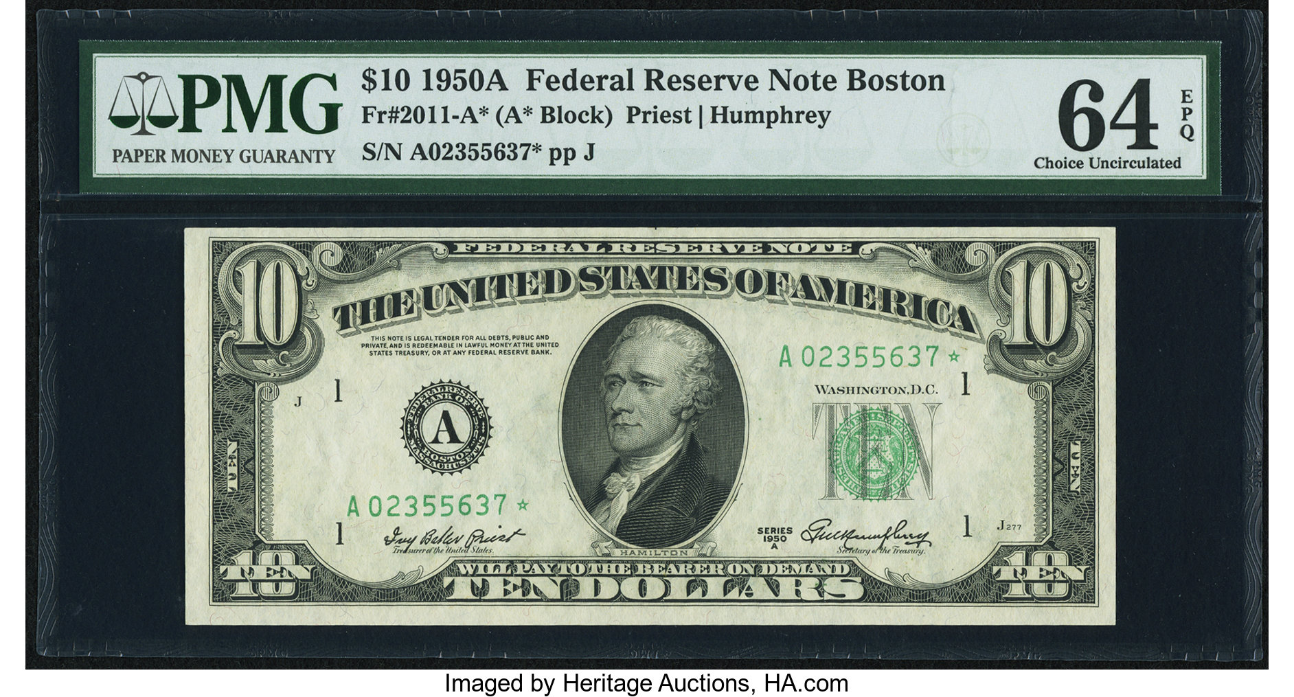 image for: Fr. 2011-A* $10 1950A Federal Reserve Star Note. PMG Choice Uncirculated 64 EPQ....