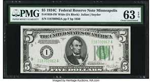 image for: Fr. 1959-I $5 1934C Wide Federal Reserve Note. PMG Choice Uncirculated 63 EPQ....
