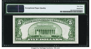 image for: Fr. 1959-I $5 1934C Wide Federal Reserve Note. PMG Choice Uncirculated 63 EPQ....