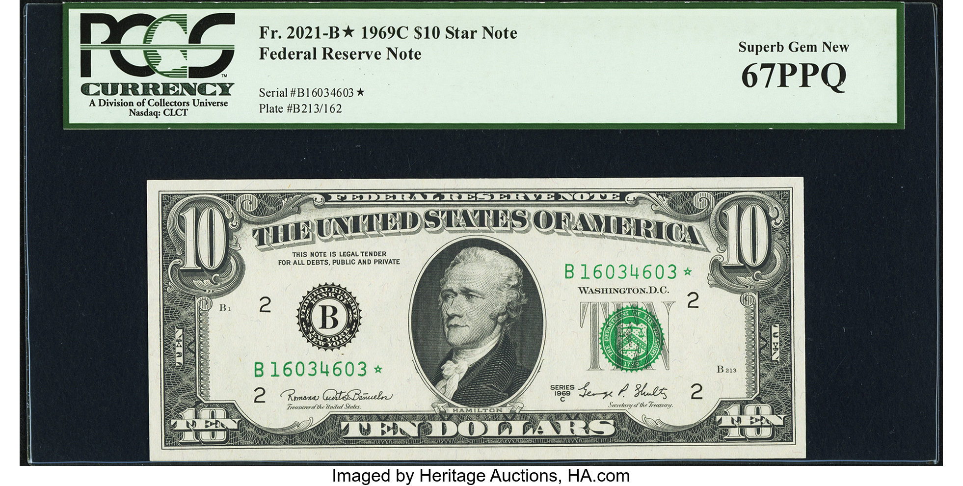 image for: Fr. 2021-B* $10 1969C Federal Reserve Star Note. PCGS Superb Gem New 67PPQ....