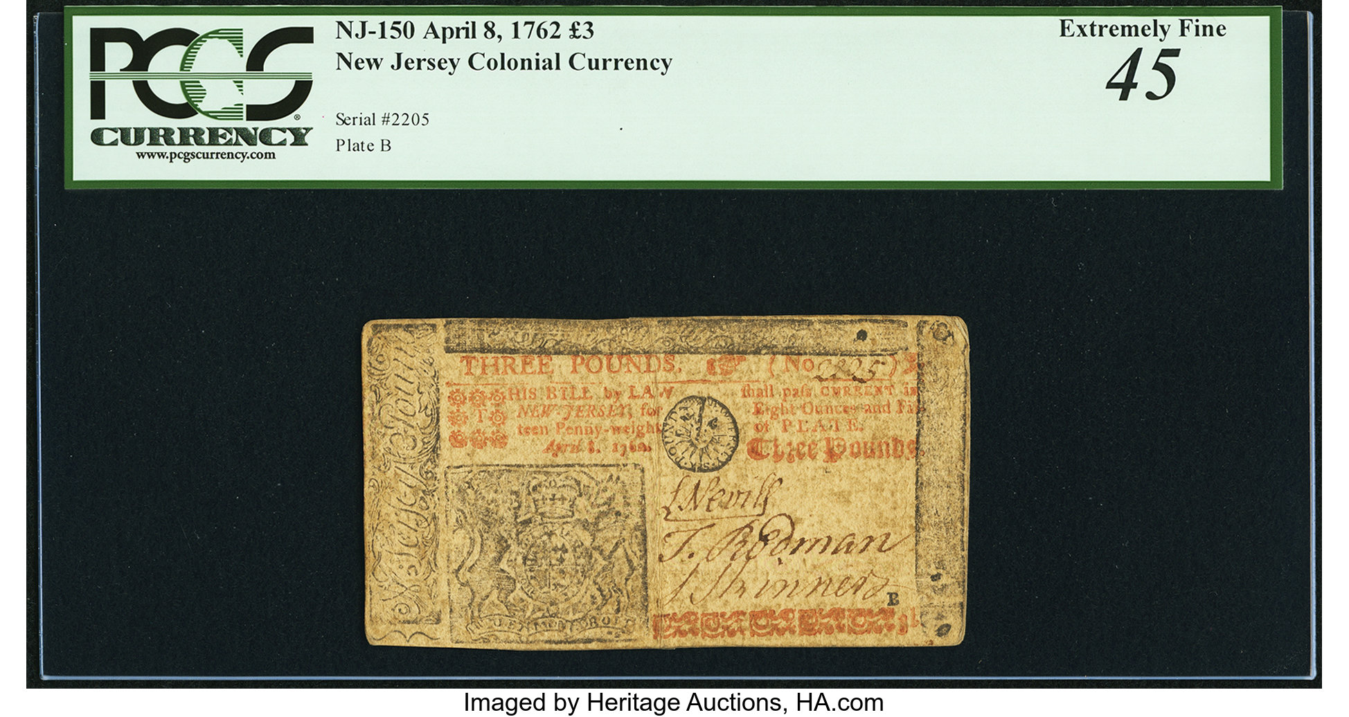Apr 8, 1762 £3 New Jersey (Fr. NJ150)