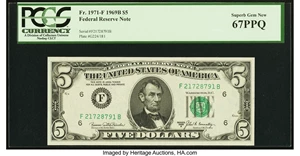 image for: Fr. 1971-F $5 1969B Federal Reserve Note. PCGS Superb Gem New 67PPQ....