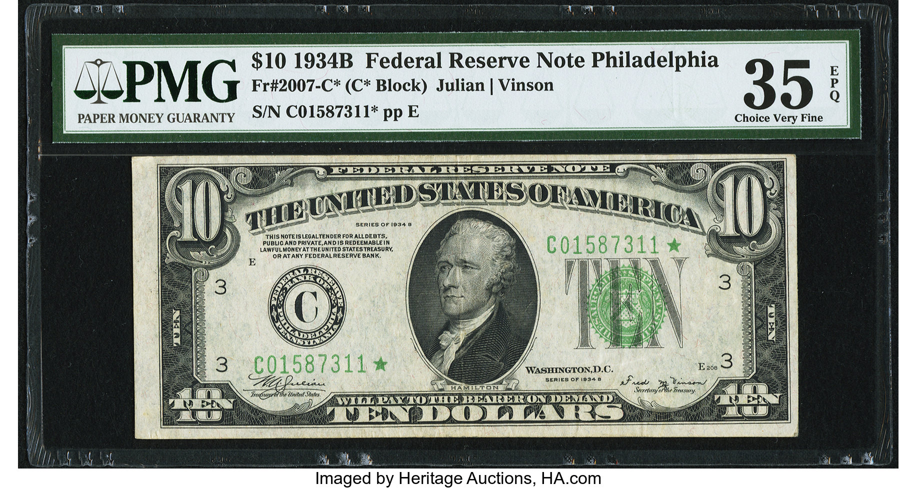 image for: Fr. 2007-C* $10 1934B Federal Reserve Star Note. PMG Choice Very Fine 35 EPQ....