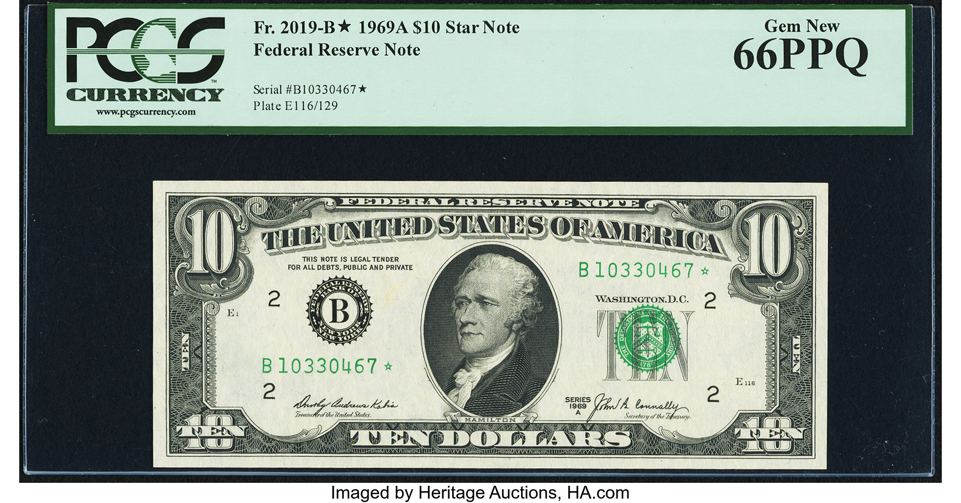 image for: Fr. 2019-B* $10 1969A Federal Reserve Star Note. PCGS Gem New 66PPQ....