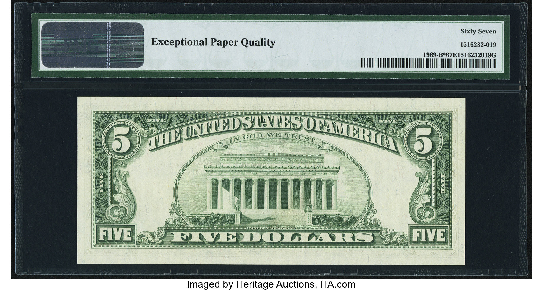 image for: Fr. 1969-B* $5 1969 Federal Reserve Star Note. PMG Superb Gem Unc 67 EPQ....