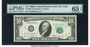 image for: Fr. 2020-B $10 1969B Federal Reserve Note. PMG Gem Uncirculated 65 EPQ....