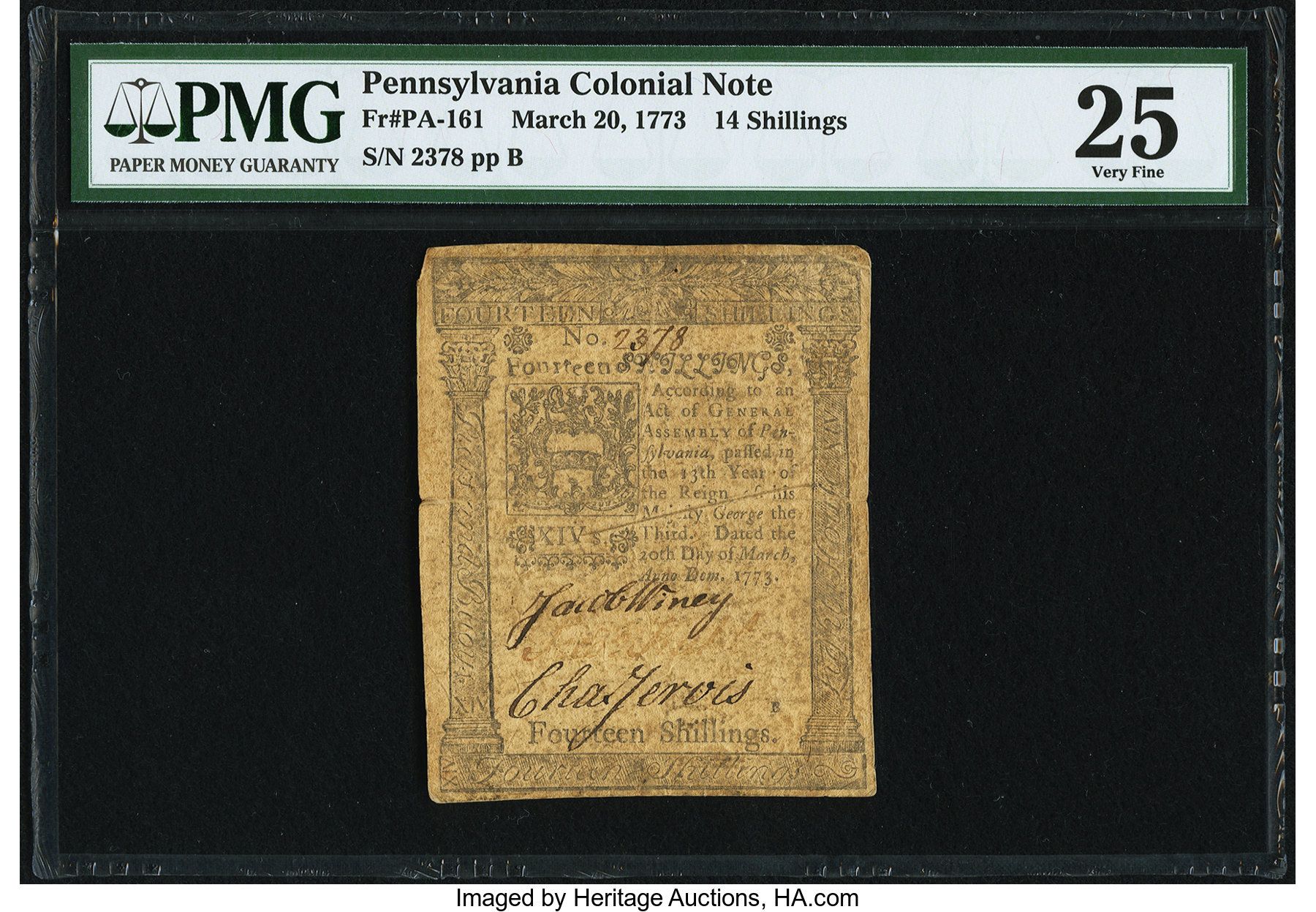 image for: Pennsylvania March 20, 1773 14s PMG Very Fine 25....