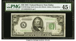 image for: Fr. 2102-K $50 1934 Dark Green Seal Federal Reserve Note. PMG Choice Extremely Fine 45 EPQ....