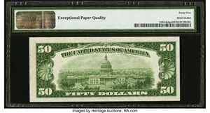 image for: Fr. 2102-K $50 1934 Dark Green Seal Federal Reserve Note. PMG Choice Extremely Fine 45 EPQ....