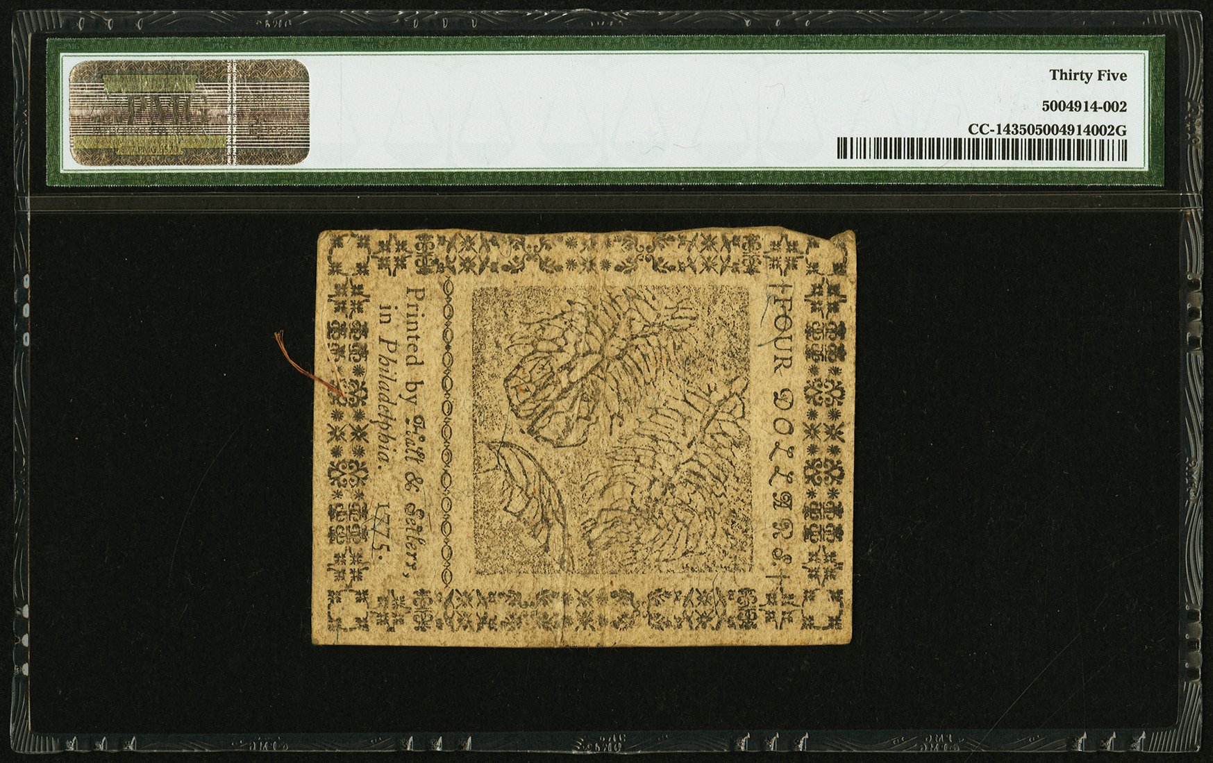 image for: Continental Currency November 29, 1775 $4 PMG Choice Very Fine 35....