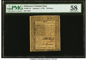 image for: Delaware January 1, 1776 18d PMG Choice About Unc 58....