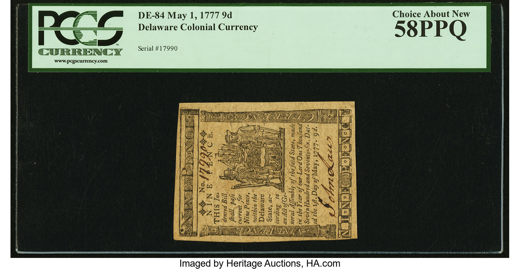image for: Delaware May 1, 1777 9d PCGS Choice About New 58PPQ....