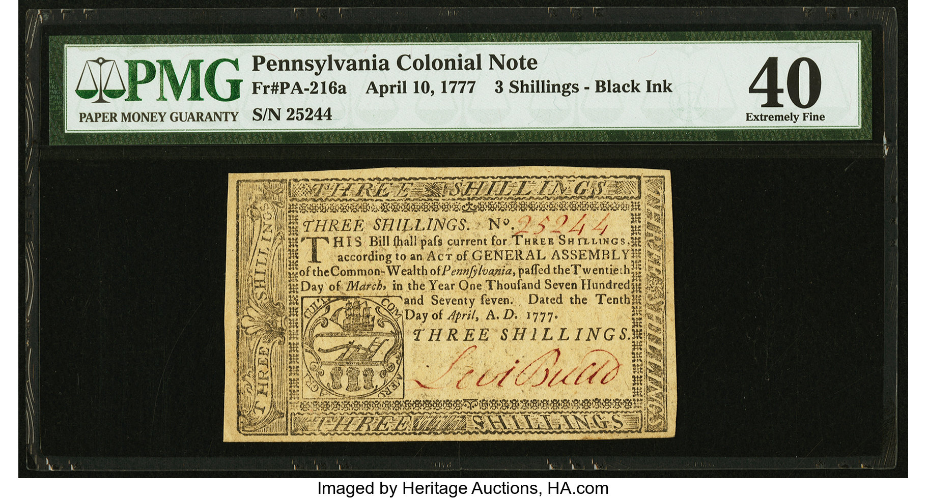 image for: Pennsylvania April 10, 1777 3s PMG Extremely Fine 40....