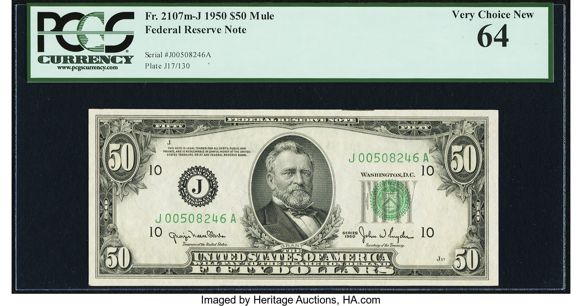 image for: Fr. 2107-J $50 1950 Mule Federal Reserve Note. PCGS Very Choice New 64....