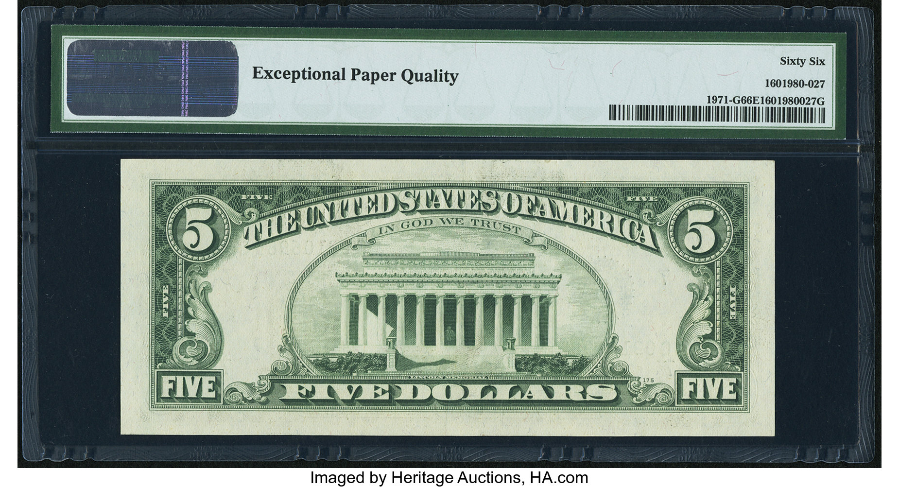 image for: Fr. 1971-G $5 1969B Federal Reserve Note. PMG Gem Uncirculated 66 EPQ....