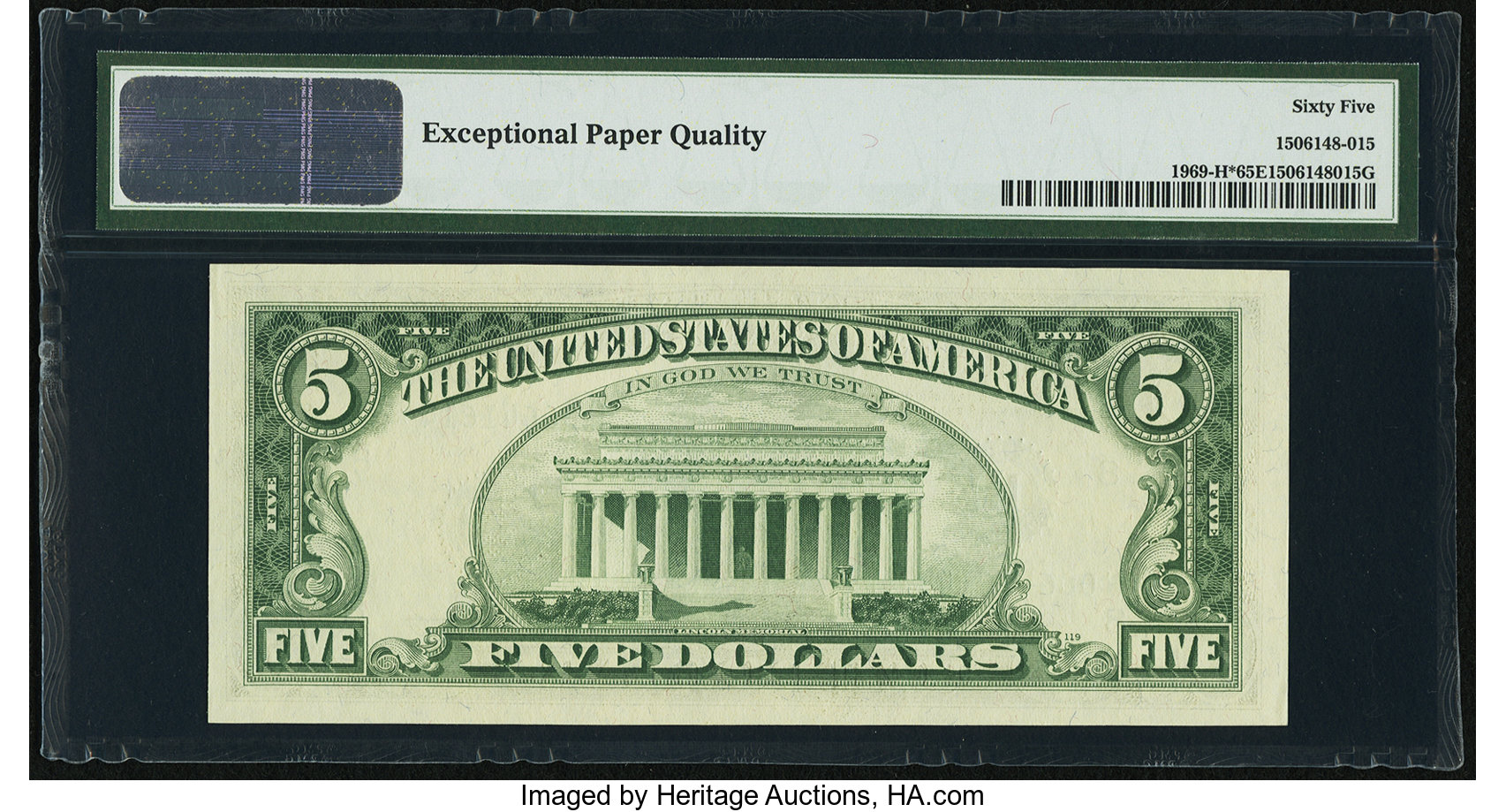 image for: Fr. 1969-H* $5 1969 Federal Reserve Star Note. PMG Gem Uncirculated 65 EPQ....