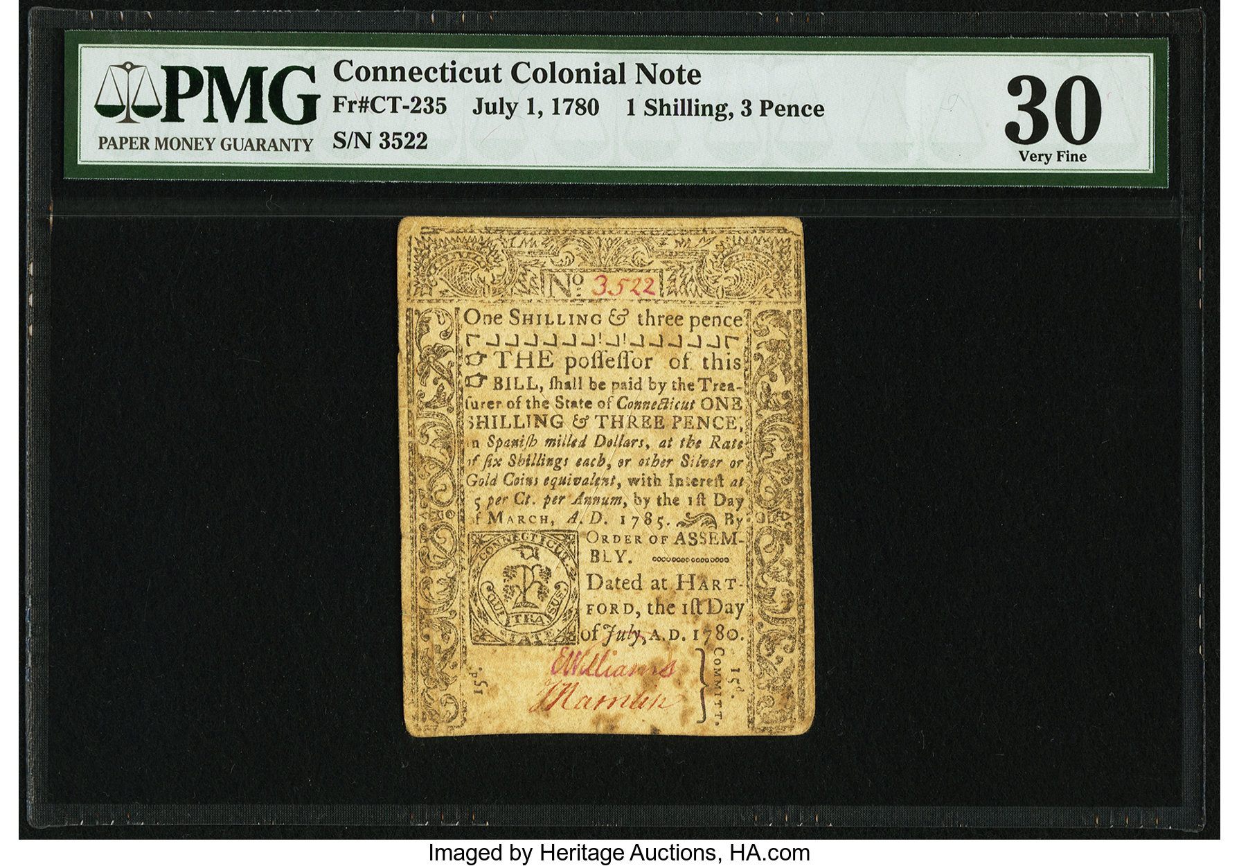 Jul 1, 1780 1s3d Connecticut (Fr. CT235)