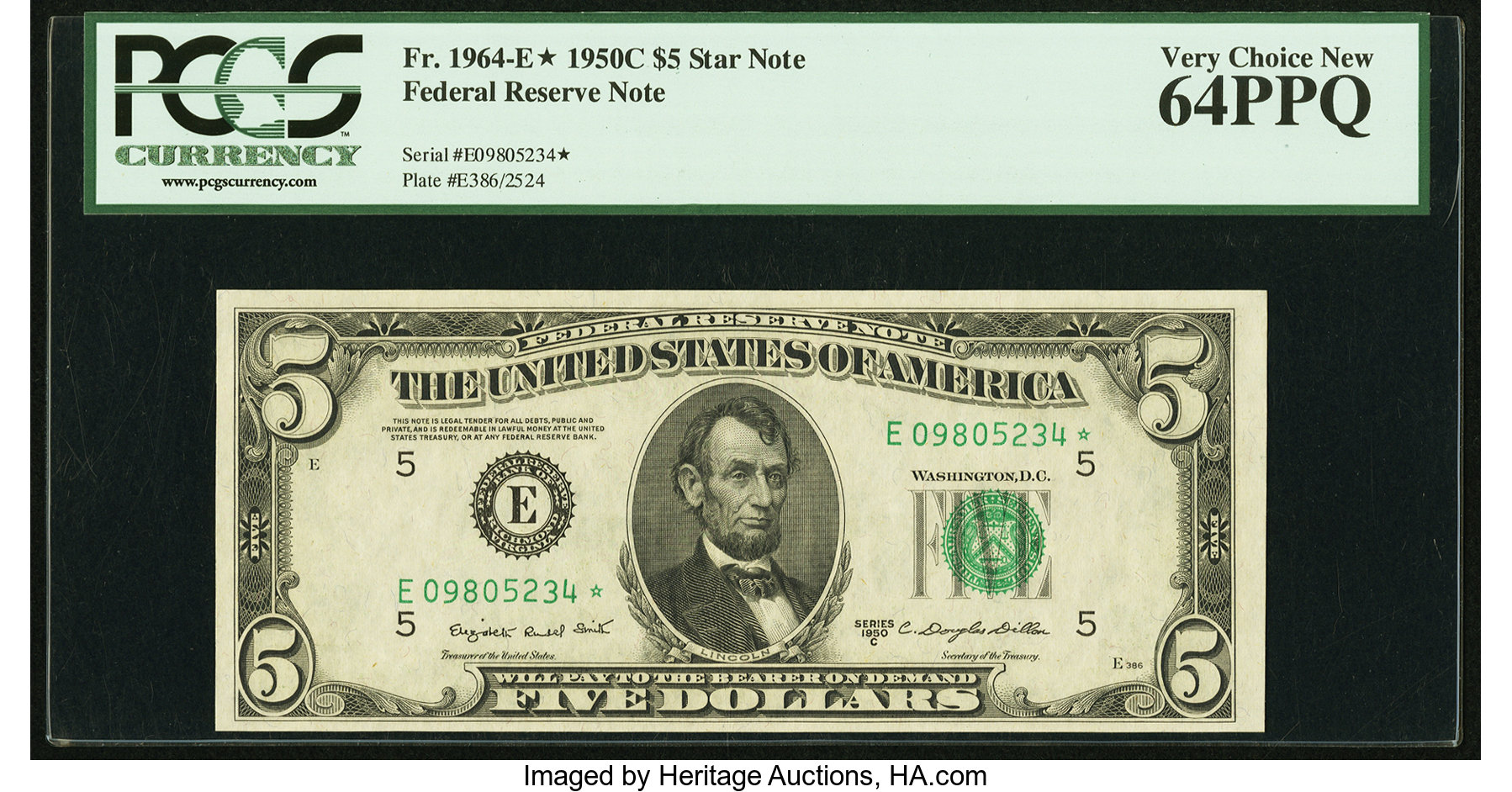 image for: Fr. 1964-E* $5 1950C Federal Reserve Star Note. PCGS Very Choice New 64PPQ....