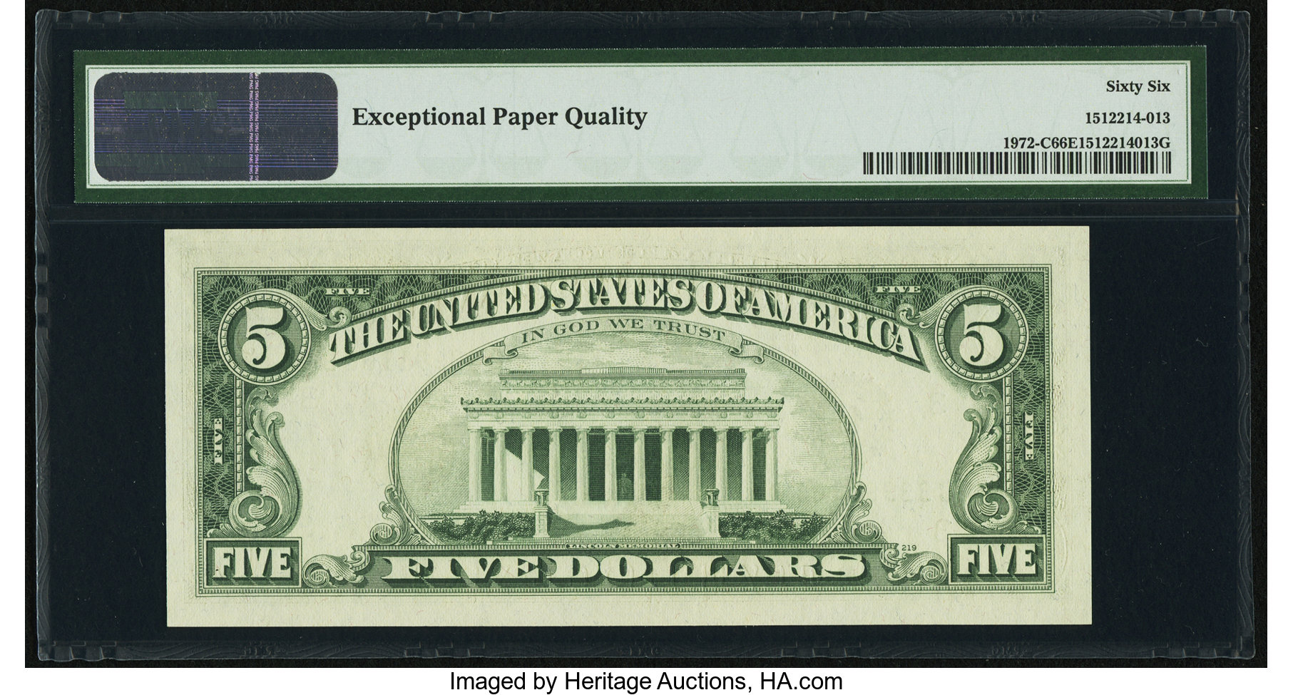 image for: Fr. 1972-C $5 1969C Federal Reserve Note. PMG Gem Uncirculated 66 EPQ....