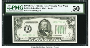 image for: Fr. 2106-B $50 1934D Federal Reserve Note. PMG About Uncirculated 50....