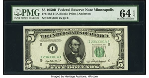 image for: Fr. 1963-I $5 1950B Federal Reserve Note. PMG Choice Uncirculated 64 EPQ....