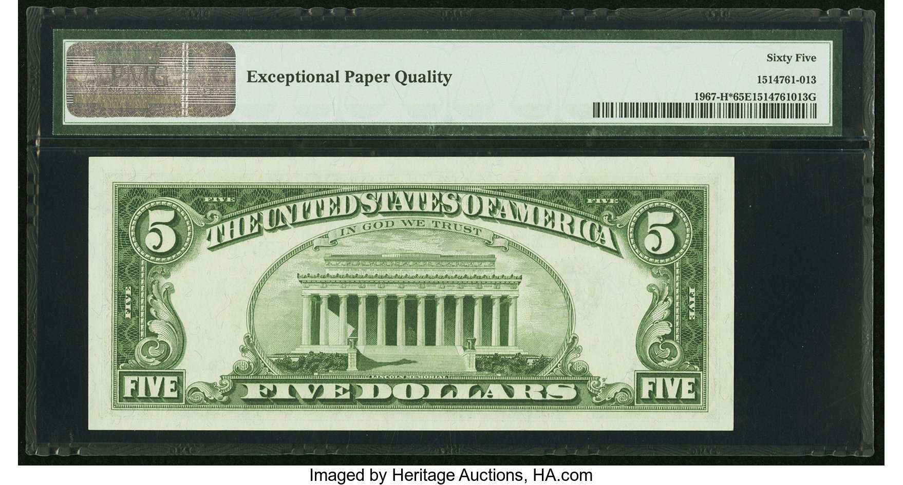 image for: Fr. 1967-H* $5 1963 Federal Reserve Star Note. PMG Gem Uncirculated 65 EPQ....