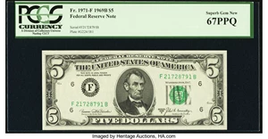 image for: Fr. 1971-F $5 1969B Federal Reserve Note. PCGS Superb Gem New 67PPQ....