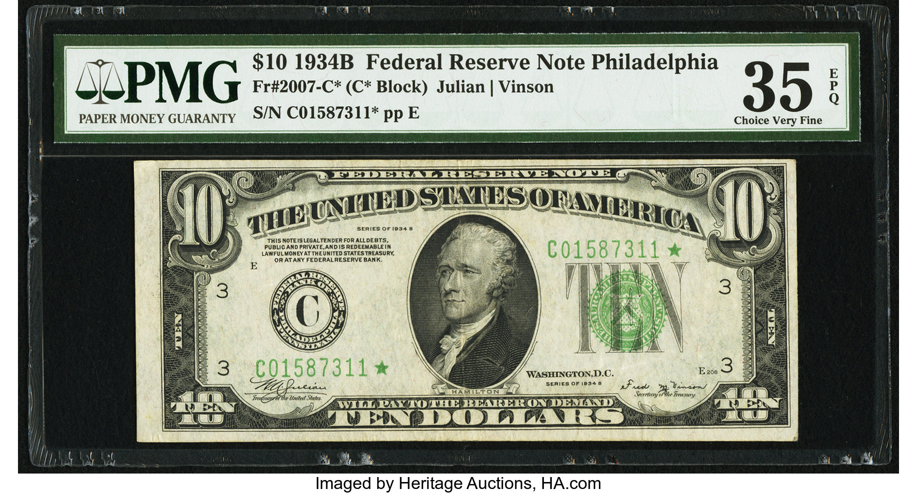 image for: Fr. 2007-C* $10 1934B Federal Reserve Note. PMG Choice Very Fine 35 EPQ....