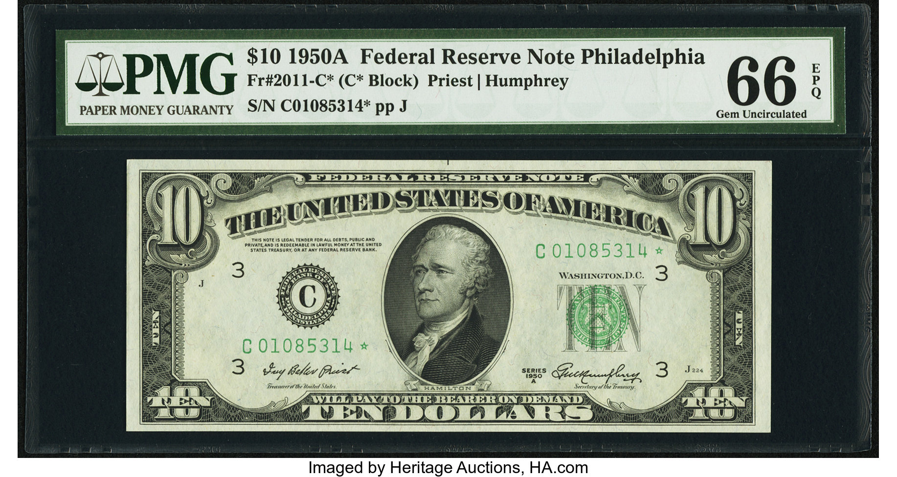 image for: Fr. 2011-C* $10 1950A Federal Reserve Note. PMG Gem Uncirculated 66 EPQ....