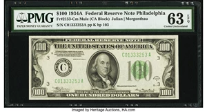 image for: Fr. 2153-C $100 1934A Mule Federal Reserve Note. PMG Choice Uncirculated 63 EPQ....