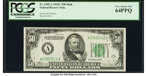 image for: Fr. 2105-A $50 1934C Mule Federal Reserve Note. PCGS Very Choice New 64PPQ....