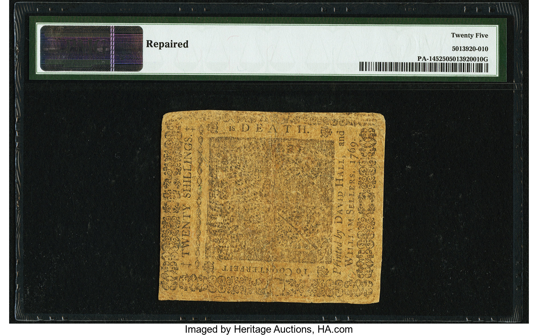 image for: Pennsylvania March 10, 1769 20s PMG Very Fine 25....