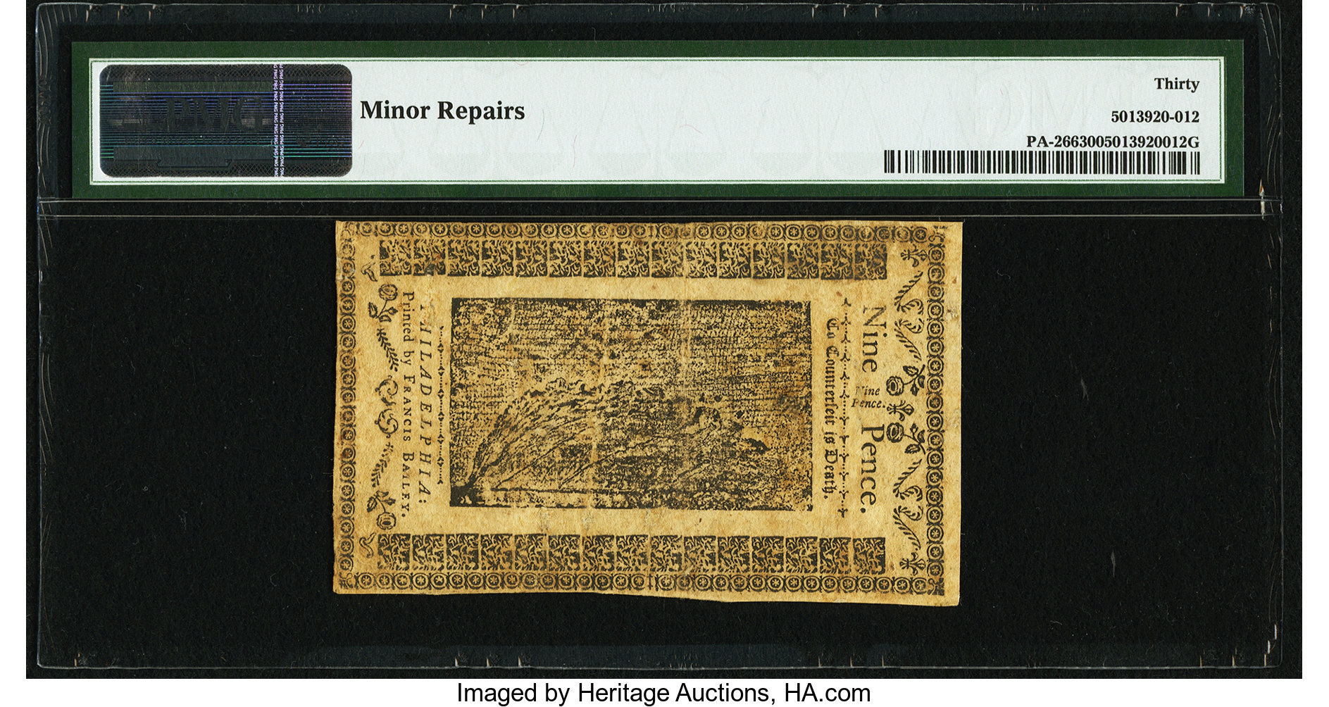 image for: Pennsylvania March 16, 1785 9d PMG Very Fine 30....